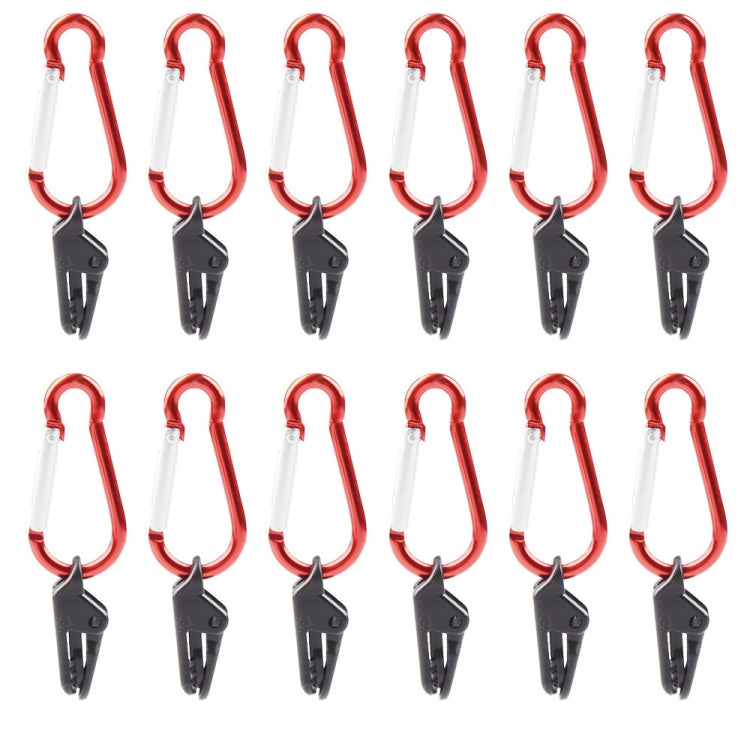 Camping tarp fixing clips set, red carabiner with black clamp (20-pack)