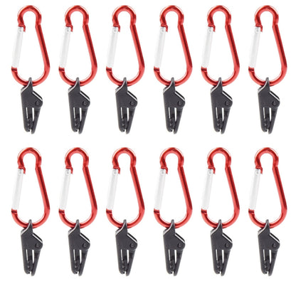 Camping tarp fixing clips set, red carabiner with black clamp (20-pack)