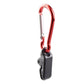 Tarp fixing carabiner clip with red loop and black spring latch
