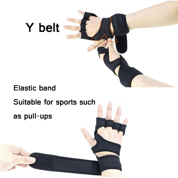 Black fingerless gloves with Y-belt wrist wrap and elastic band support