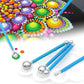Blue dotting pens with metal ball tips for making colorful mandala designs on stone
