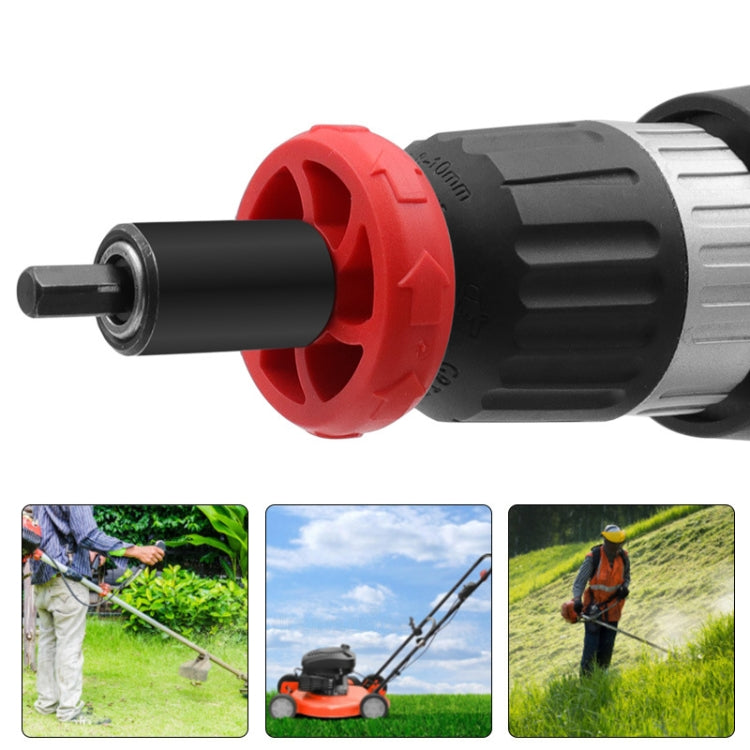 Black-and-red mower starter adapter with gray sleeve and front pin