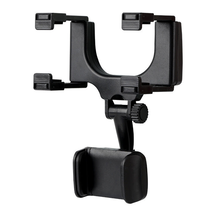 Black rearview mirror phone bracket, dual side grips and swiveling mounting stem