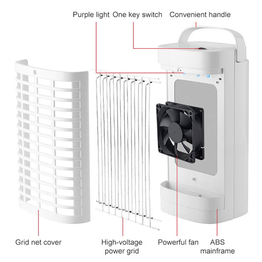 White electric mosquito killer with visible fan and high-voltage grid