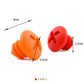 Screw-style silicone bottle stoppers in red and orange with size measurements