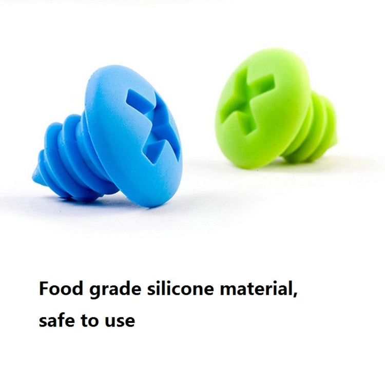 Blue and green screw-style silicone bottle stoppers with cross grip pattern