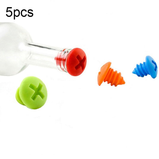 Set of screw-style silicone bottle stoppers: red, blue, orange, and green