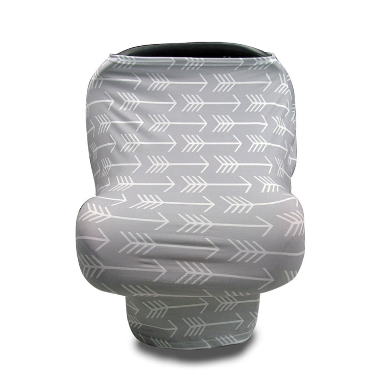 Stroller windscreen seat cover with white arrow pattern on gray.