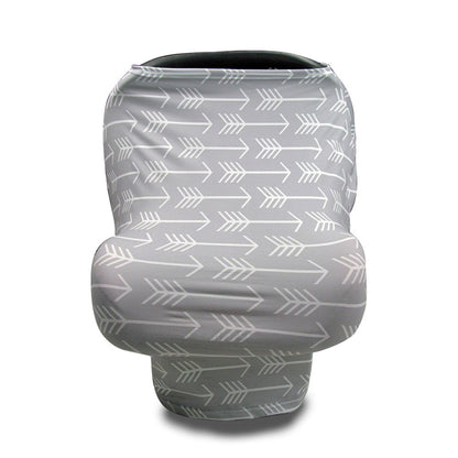 Stroller windscreen seat cover with white arrow pattern on gray.
