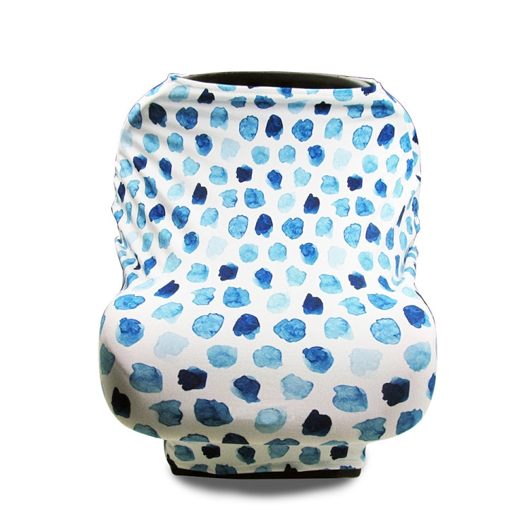 Stroller windscreen seat cover with blue dot pattern on white.