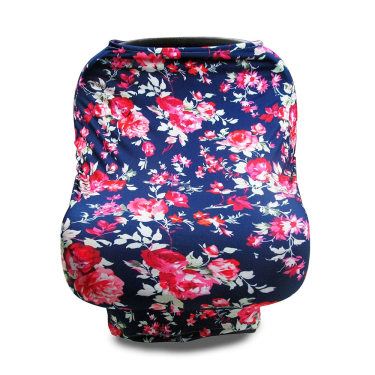 Stroller windscreen seat cover with red and white flowers on navy.