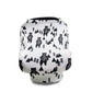 Stroller windscreen seat cover with woodland animal print on white.