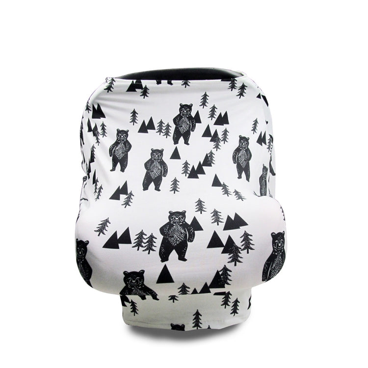 Stroller windscreen seat cover with woodland animal print on white.