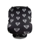 Stroller windscreen seat cover with white triangle pattern on black.