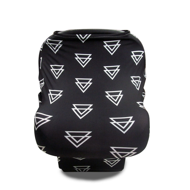 Stroller windscreen seat cover with white triangle pattern on black.