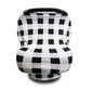 Stroller windscreen seat cover with black and white grid pattern.