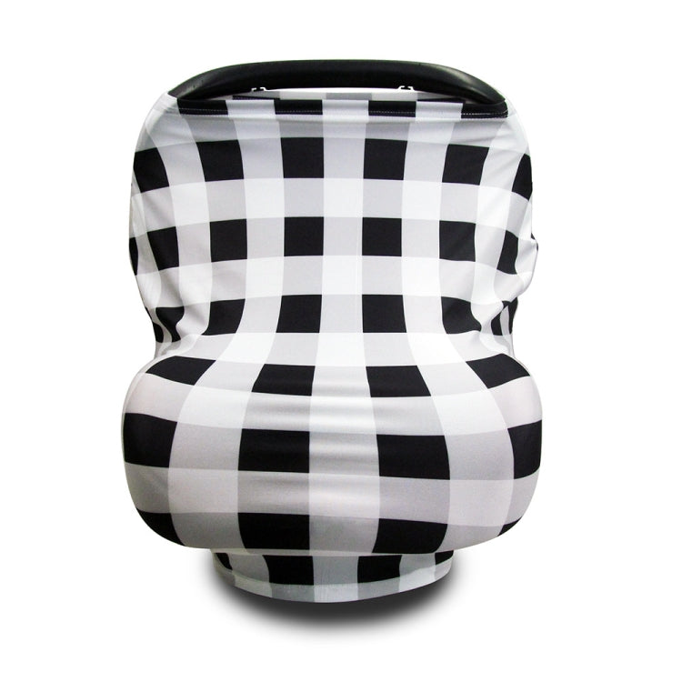 Stroller windscreen seat cover with black and white grid pattern.