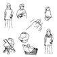 Set of stroller cover use diagrams showing baby carrier and seat cover positions