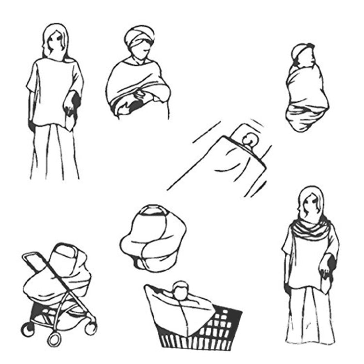Set of stroller cover use diagrams showing baby carrier and seat cover positions