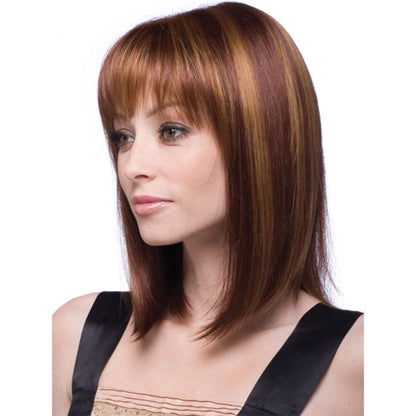 Women’s medium-length straight wig in brown with bangs