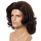Men’s dark brown curly wig with side-swept bangs and full volume