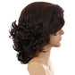 Men’s dark brown curly wig, profile view with short fluffy curls