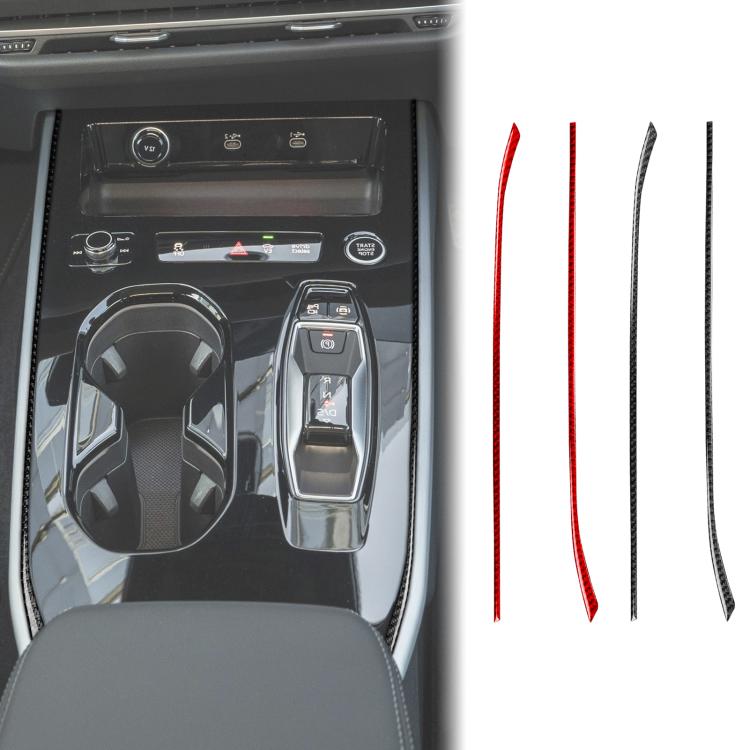 Gear shift side trim sticker set with red and black curved carbon-fiber look strips