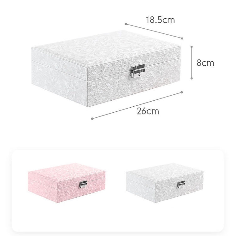 White lock jewelry box, rectangular desktop storage with labeled dimensions