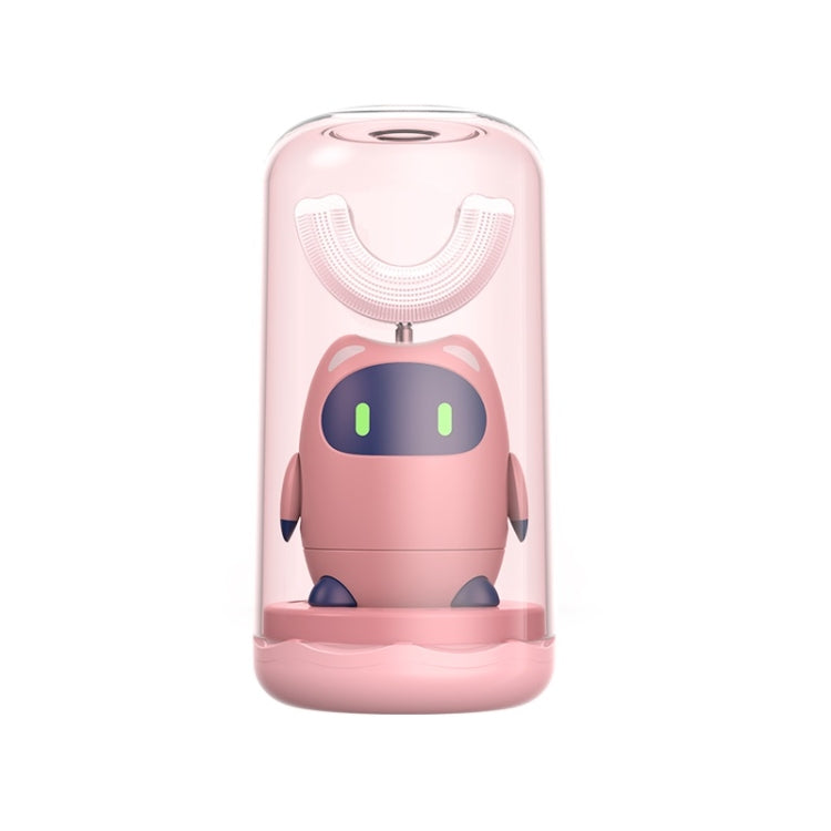Pink automatic electric toothbrush with U-shaped bristle head, front view