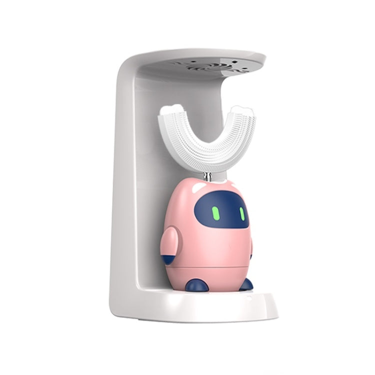 Automatic electric toothbrush stand with pink U-shaped bristle head and base