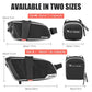 Bicycle tail bag size chart, black with carbon-look panels and red trim