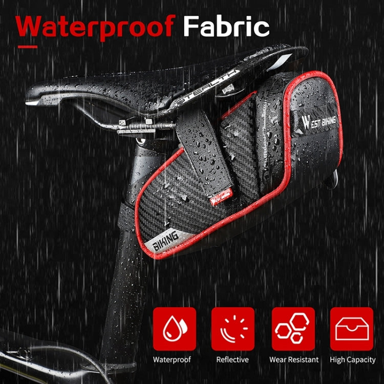 Bicycle tail bag with waterproof fabric, black carbon-look shell with red edges