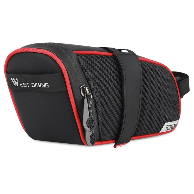 Bicycle waterproof tail bag, black with red trim and carbon-fiber front panel
