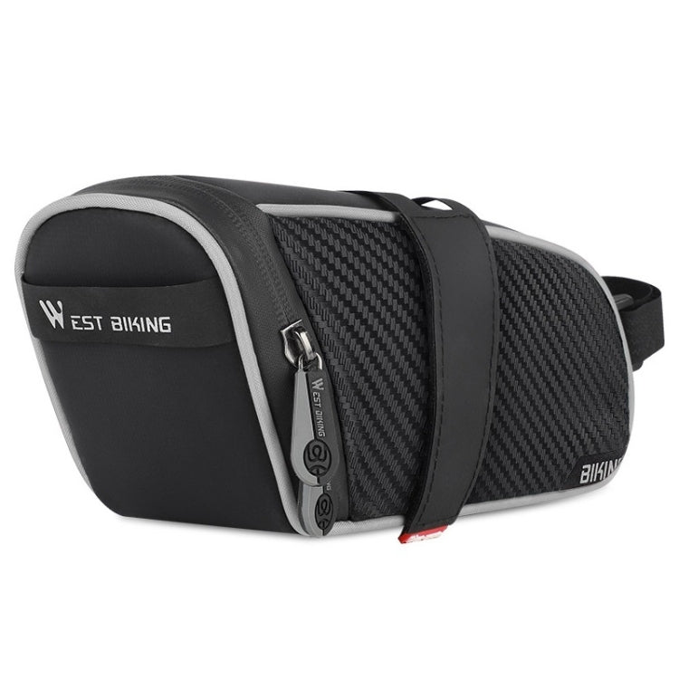 Bicycle waterproof tail bag, black with white trim and carbon-fiber front panel