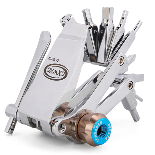 Bicycle CO2 inflator multitool with chrome wrenches and cartridge holder