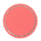Red/pink circular car cup coaster mat with honeycomb pattern and rhinestone-trim border.