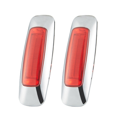 Red rectangular side marker light with chrome bezel and clear LED lens