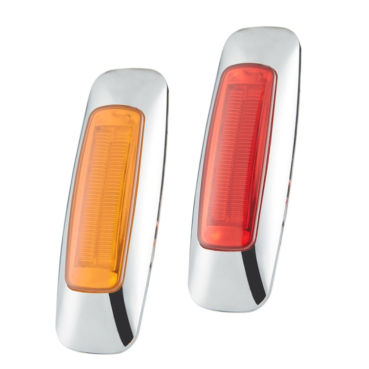 Pair of rectangular side marker lights: amber left, red right, chrome bezels