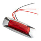 Red rectangular side marker light with wiring leads, chrome housing, LED lens