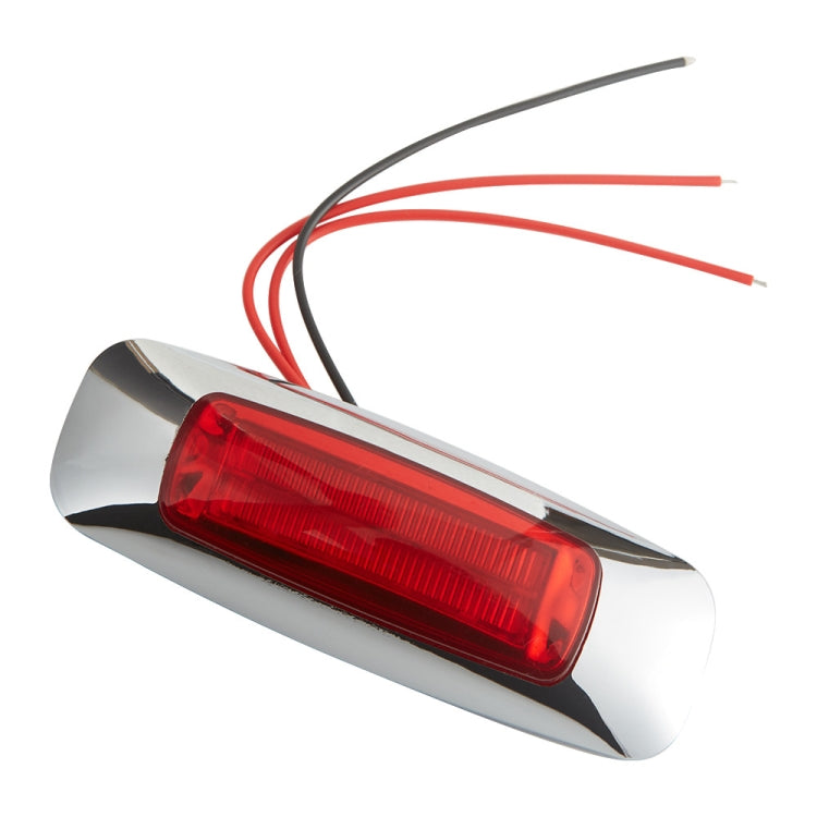Red rectangular side marker light with wiring leads, chrome housing, LED lens