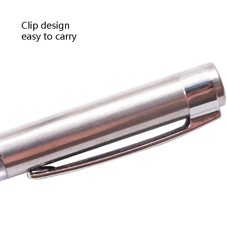 Ignition test pen with chrome clip, clear barrel window, and capped end