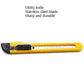 Yellow utility knife with black grip and stainless steel snap-off blade