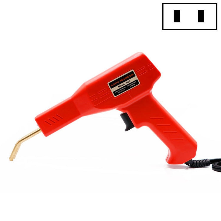 Red handheld plastic welding gun with black trigger grip and exposed soldering tip