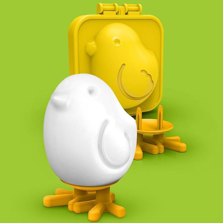 Sumo silicone egg mold: white egg with yellow base and tray