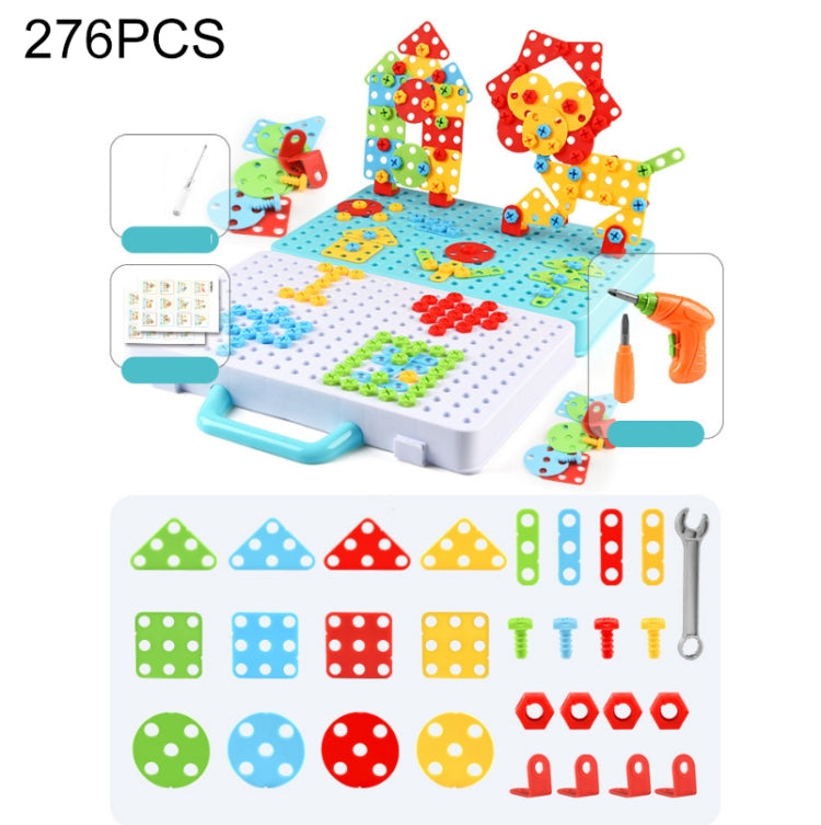 Children construction toy set, 276-piece pegboard with orange drill and colorful building pieces