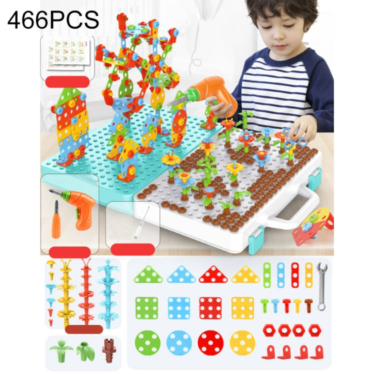 Children construction toy set, 466-piece pegboard with orange drill and many colorful parts