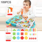 Children electric drill construction toy set, 189-piece pegboard with orange drill and colorful pieces
