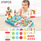 Children construction toy set, 276-piece pegboard with orange drill and colorful building pieces