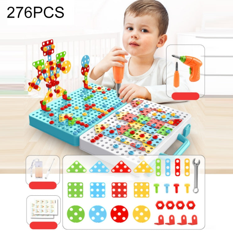 Children construction toy set, 276-piece pegboard with orange drill and colorful building pieces