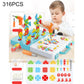 Children electric drill construction toy set, 316-piece pegboard with orange drill and building parts